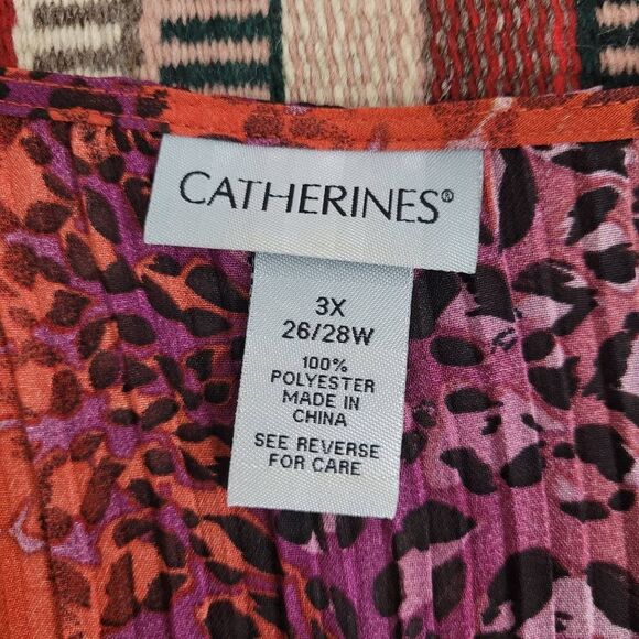 Catherines Crinkle Blouse Top Sz 3 Colorful Animal Print Embellish Bell Sleeve - Picture 3 of 5